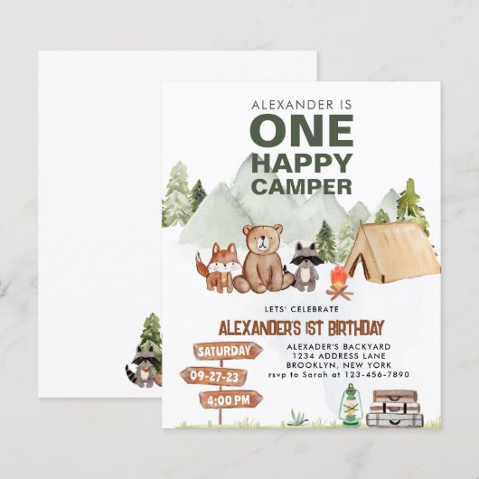 BUDGET Woodland One Happy Camper 1e Verjaardag (Voorkant / Achterkant)