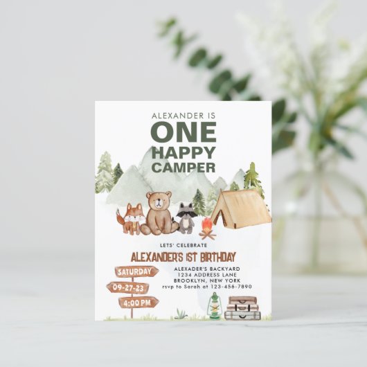 BUDGET Woodland One Happy Camper 1e Verjaardag (Staand voorkant)