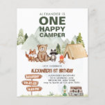 BUDGET Woodland One Happy Camper 1e Verjaardag<br><div class="desc">Design kenmerken moderne bosdieren kamperen uit waterverf.</div>