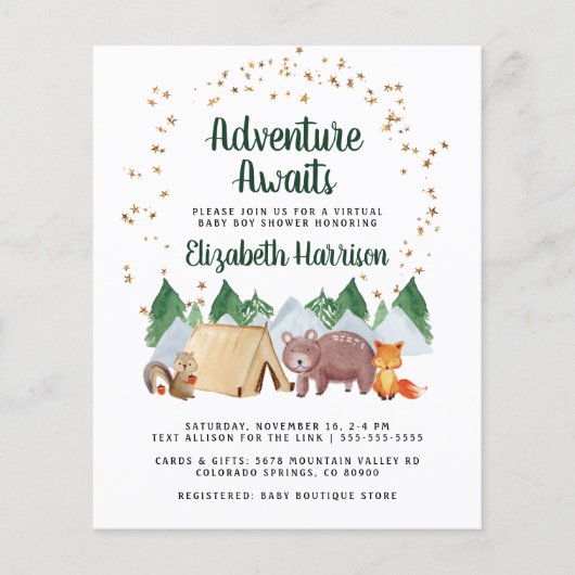 Budget Woodland Virtual Baby shower Invite (Voorkant)