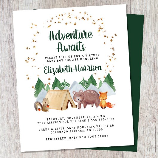 Budget Woodland Virtual Baby shower Invite