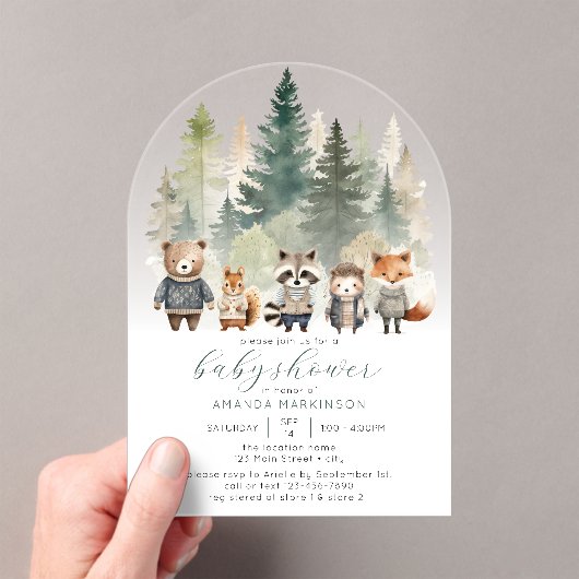Budget Woodland Waterverf Baby shower Acryl Uitnodigingen (Insitu (Draagbaar))