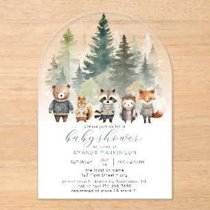 Budget Woodland Waterverf Baby shower Acryl Uitnodigingen