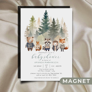 Budget Woodland Waterverf Baby shower Magnetische Uitnodiging