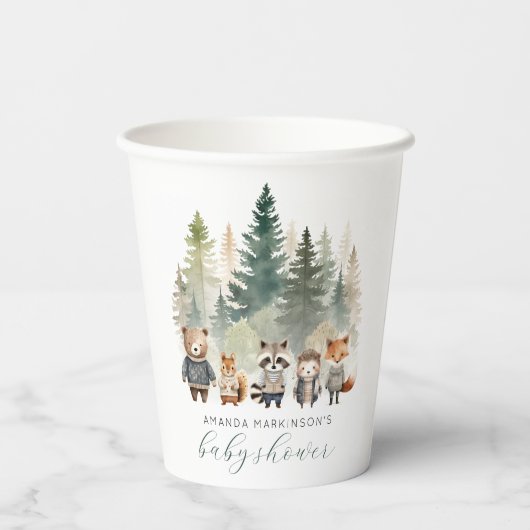 Budget Woodland Waterverf Baby shower Papieren Bekers (Achterkant)