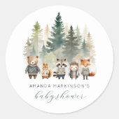 Budget Woodland Waterverf Baby shower Ronde Sticker (Voorkant)