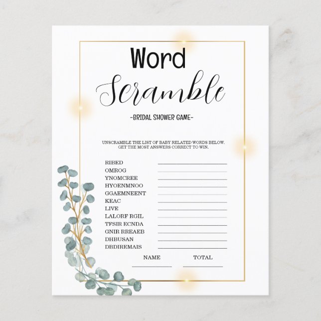 Budget Word Scrumble Vrijgezellenfeest spel (Voorkant)