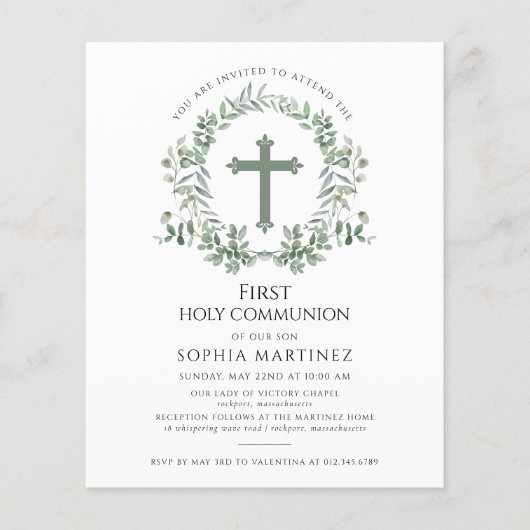 Budget Wreath Girl's eerste communie uitnodiging (Voorkant)