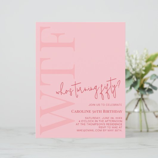 Budget WTF Who's Turning Fifty | Pink Red Birthday (Staand voorkant)