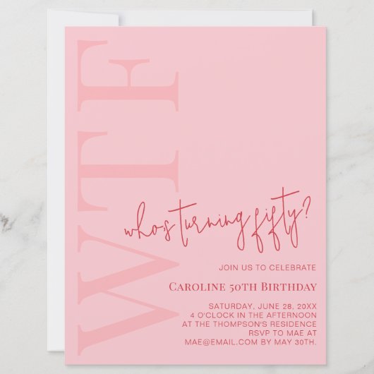 Budget WTF Who's Turning Fifty | Pink Red Birthday (Voorkant)