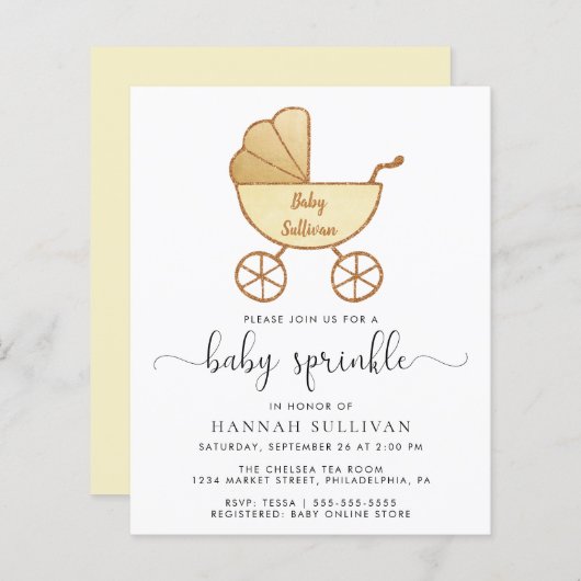 Budget Yellow Carriage Baby Sprinkle Invitation (Voorkant / Achterkant)