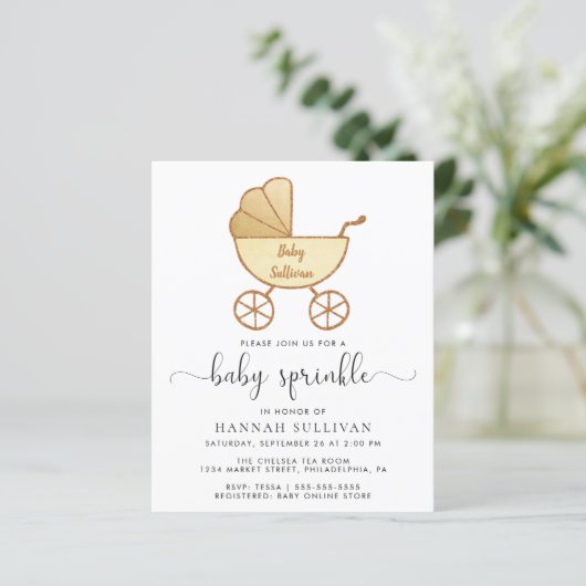 Budget Yellow Carriage Baby Sprinkle Invitation (Staand voorkant)