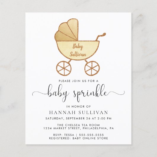 Budget Yellow Carriage Baby Sprinkle Invitation (Voorkant)