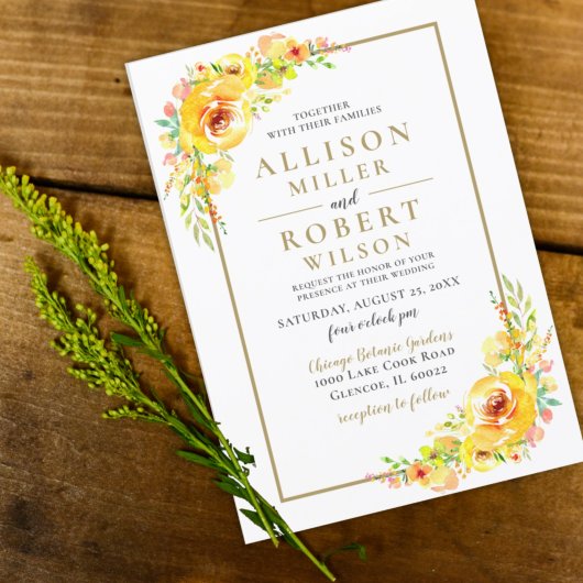 Budget Yellow Floral Rustic Wedding Invitation