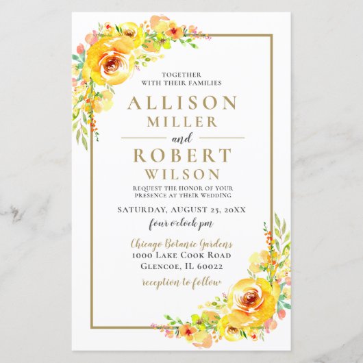 Budget Yellow Floral Rustic Wedding Invitation (Voorkant)