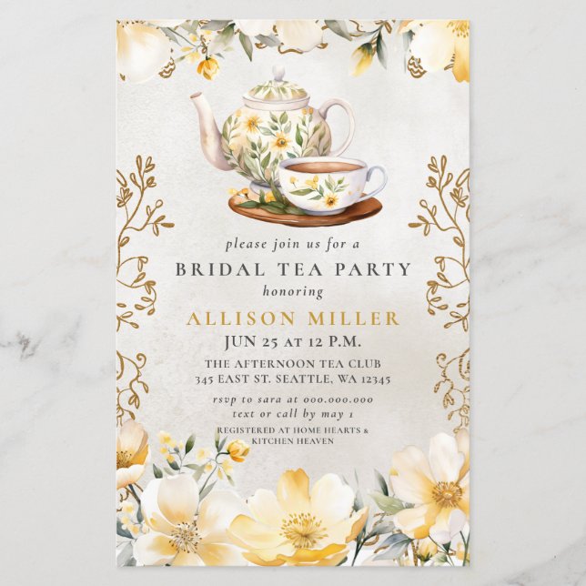 Budget Yellow Floral Tea Party Vrijgezellenfeest (Voorkant)