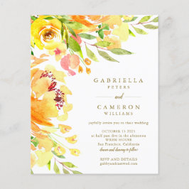 Budget Yellow Floral Waterverf Wedding Invite