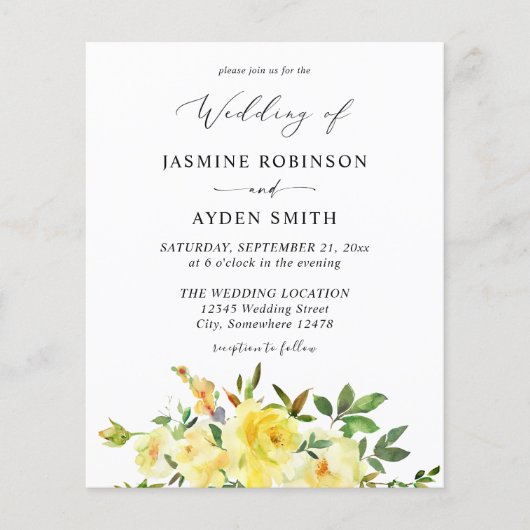 Budget Yellow Floral Wedding Flyer (Voorkant)