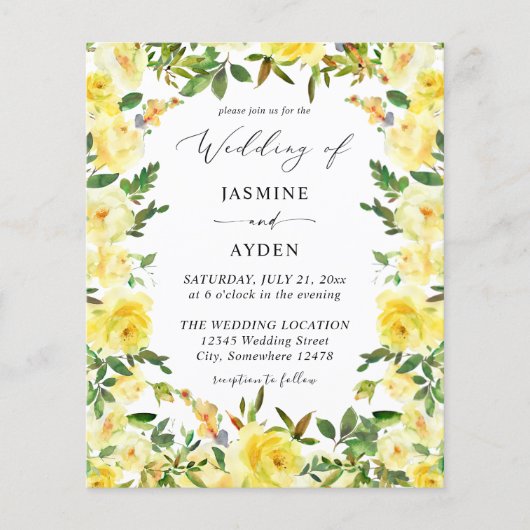 Budget Yellow Floral Wedding V2 Flyer (Voorkant)