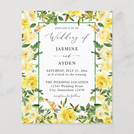 Budget Yellow Floral Wedding V3 Flyer (Voorkant)