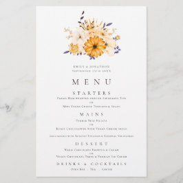 Budget Yellow Florals Foliage Wedding Menu