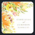 Budget Yellow Flowers Waterverf Wedding Vierkante Sticker<br><div class="desc">Waterverf Biggen</div>