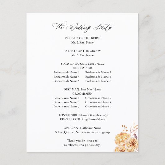 Budget Yellow Golden Floral Wedding Ceremony Flyer (Achterkant)