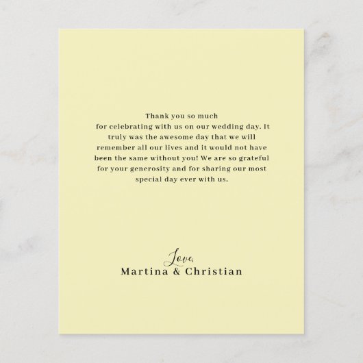 Budget Yellow Lemon Wedding Bedankt Flat Kaart (Achterkant)