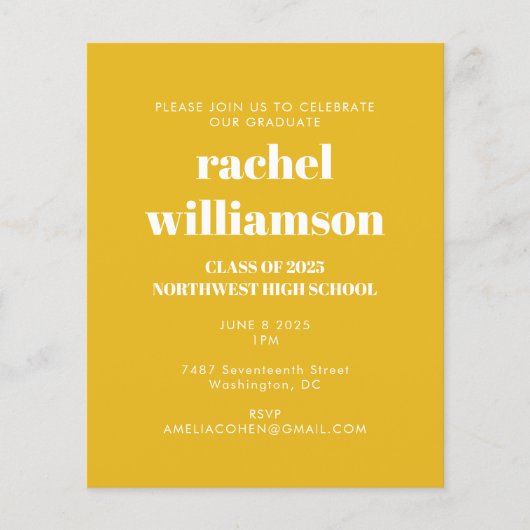 Budget Yellow Photo Graduparty Uitnodiging (Voorkant)