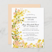 Budget Yellow Pink Foral begrafenisuitnodiging (Voorkant / Achterkant)