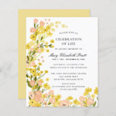 Budget Yellow Pink Foral begrafenisuitnodiging (Voorkant / Achterkant)