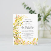 Budget Yellow Pink Foral begrafenisuitnodiging (Staand voorkant)