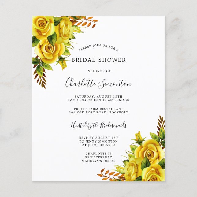 Budget Yellow Rose Floral Bridal Shower (Voorkant)