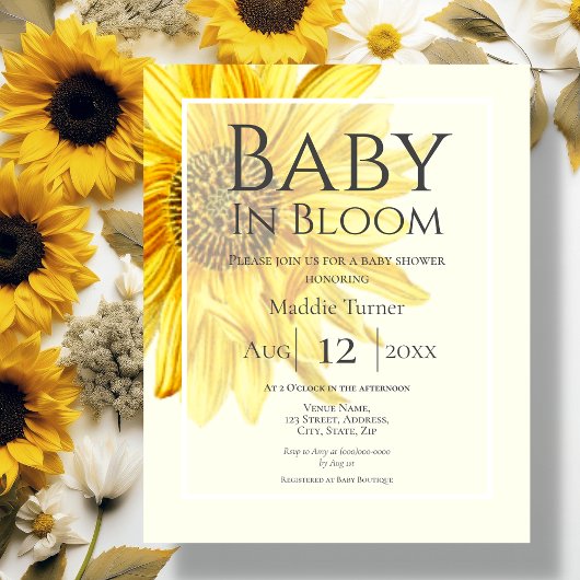 Budget Yellow Sunflower Baby shower Uitnodiging