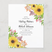 BUDGET Yellow sunflower bruiloft uitnodiging (Voorkant)