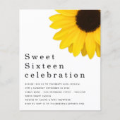 Budget Yellow Sunflower Sweet Sixteen Invite (Voorkant)