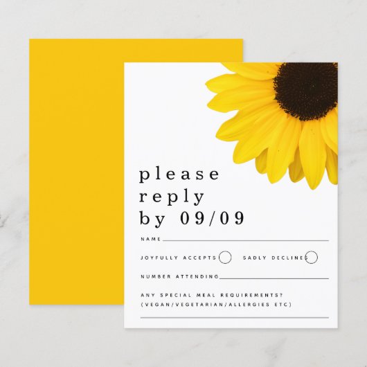 Budget Yellow Sunflower Wedding RSVP (Voorkant / Achterkant)