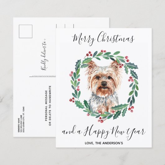 Budget Yorkshire Terrier Dog Briefkaart met kerstm (Voorkant / Achterkant)