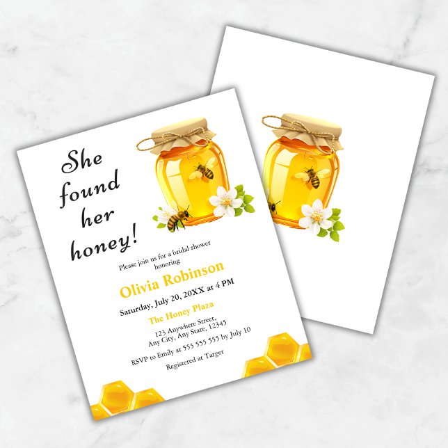 Budget Ze vond haar Honey Vrijgezellenfeest Invite (Budget Yellow She Found Her Honey Bridal Shower Invitation   )