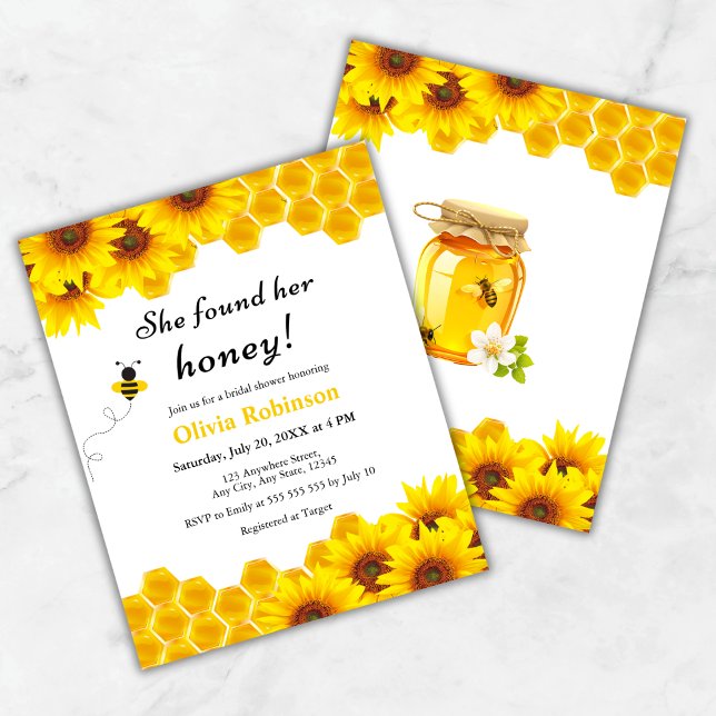 Budget Ze vond haar Honey Vrijgezellenfeest Invite (Budget Yellow Floral She Found Her Honey Bridal Shower Invitation)