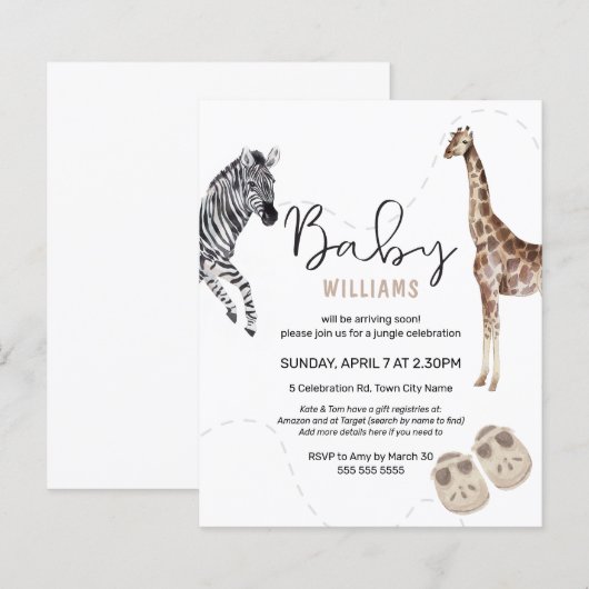 Budget Zebra Safari Animal Neutraal Baby shower (Voorkant / Achterkant)