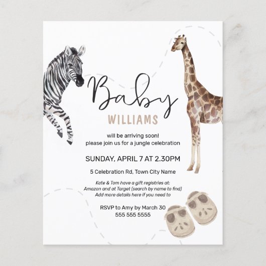 Budget Zebra Safari Animal Neutraal Baby shower (Voorkant)