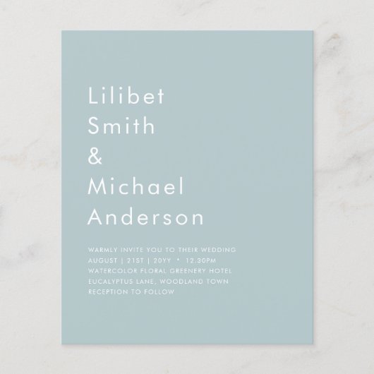 BUDGET Zee Glas Salie Groen Monochroom Trouwen Flyer (Voorkant)