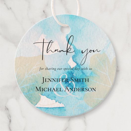 BUDGET Zee Glas Shades Watercolor Bruiloft Bedankjes Labels (Voorkant)