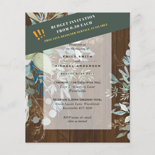 BUDGET Zee Glasgroene Eucalyptus Bladeren Trouwfee Flyer (Voorkant)