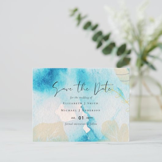 BUDGET Zee Glass Blue Waterverf Weddenschap Briefkaart (Staand voorkant)