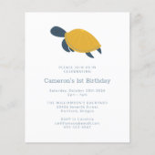 Budget Zee Turtle Simple 1st Birthday Uitnodiging (Voorkant)