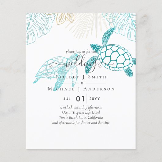BUDGET Zee Turtles Wedding Moderne Flyer (Voorkant)
