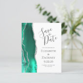 Budget Zeegroene Agaat Zilver Save the Date (Staand voorkant)