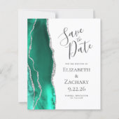 Budget Zeegroene Agaat Zilver Save the Date (Voorkant)